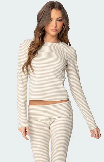 Edikted Kaeli Stripe Long Sleeve T-shirt In Neutral