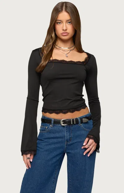 Edikted Women's Kailin Lacey Flared Sleeve Top In Black