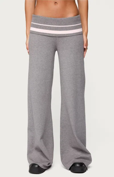 Edikted Kaliya Stripey Fold Over Knit Pants In Gray