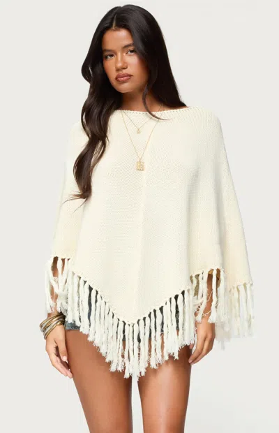 Edikted Kamila Fringe Trim Cotton Poncho In White