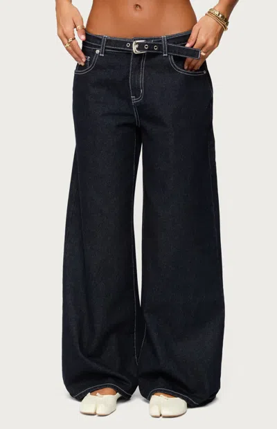 Edikted Women's Karah Belt Low Rise Jeans In Dark Blue In Black
