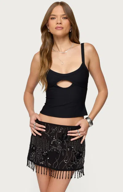 Edikted Karin Cut Out Ribbed Tank Top In Black