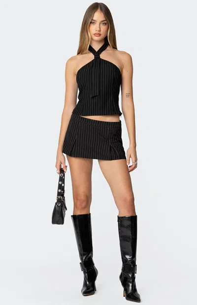 Edikted Women's Karine Pinstripe Pleated Mini Skort In Black