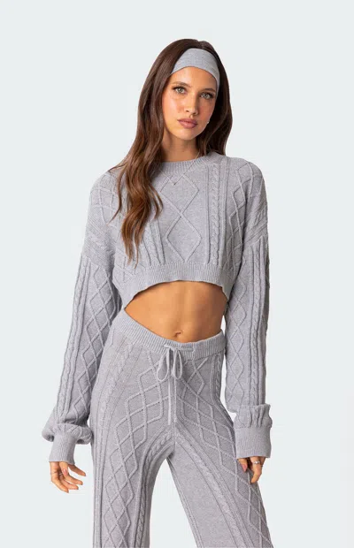 Edikted Women's Kasey Cable Knit Cropped Sweater In Gray