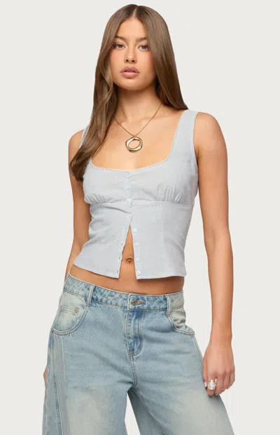 Edikted Women's Katiya Pinstripe Button Up Top In Blue/white