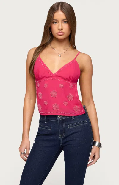 Edikted Kazi Beaded Open Back Camisole In Pink