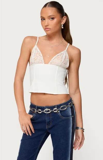 Edikted Keesha Lacey Boned Crop Camisole In White