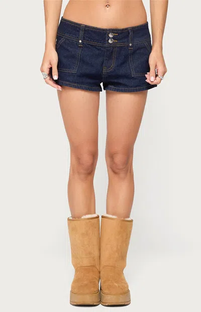Edikted Women's Keinan Low Rise Jean Shorts In Dark Blue