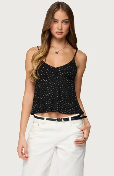 Edikted Kelli Floral Babydoll Tank Top In Black