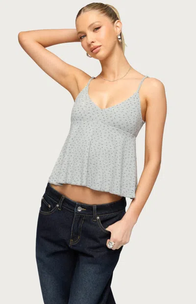 Edikted Women's Kelli Floral Babydoll Tank Top In Heather Grey In Gray