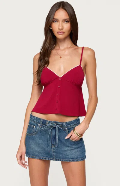 Edikted Women's Kellyn Button Contrast Babydoll Top In Red