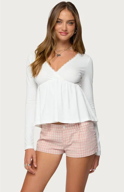 Edikted Kenzie Long Sleeve Babydoll Top In White