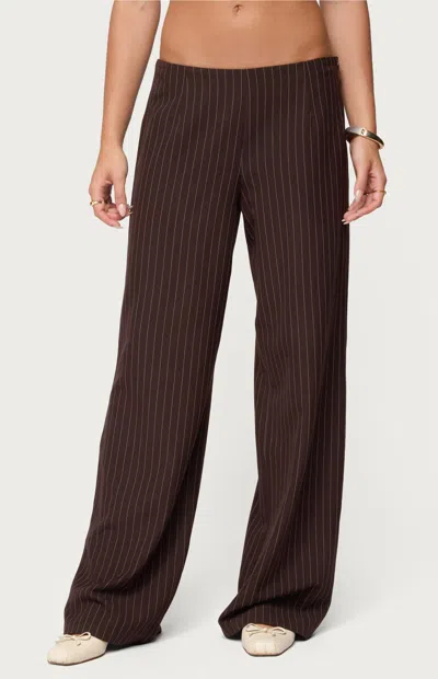Edikted Kerie Wide Leg Pinstripe Pants In Brown