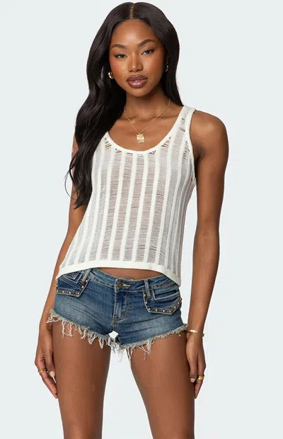 Edikted Keziah Ladder Stitch Sheer Tank In White