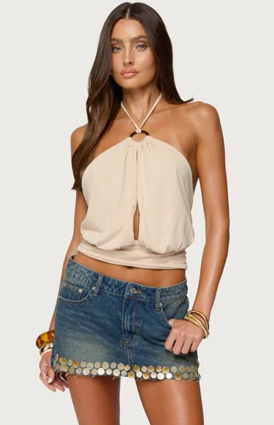 Edikted Khalia Open Back Crop Halter Top In Neutral