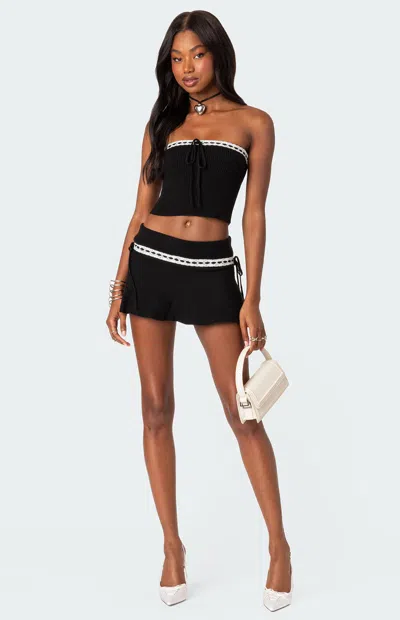 Edikted Women's Khloe Lacey Bow Ribbon Knit Mini Skirt In Black