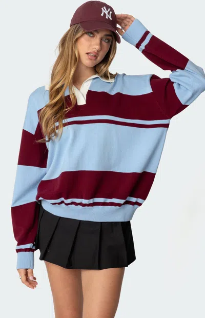 Edikted Kian Stripe Cotton Rugby Sweater In Blue