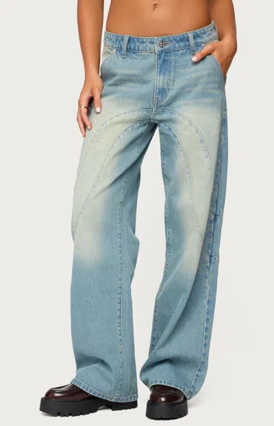 Edikted Kiria Stitched Low Rise Baggy Jeans In Blue