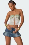 Edikted Kloe Backless Crochet Split Front Top In Gray
