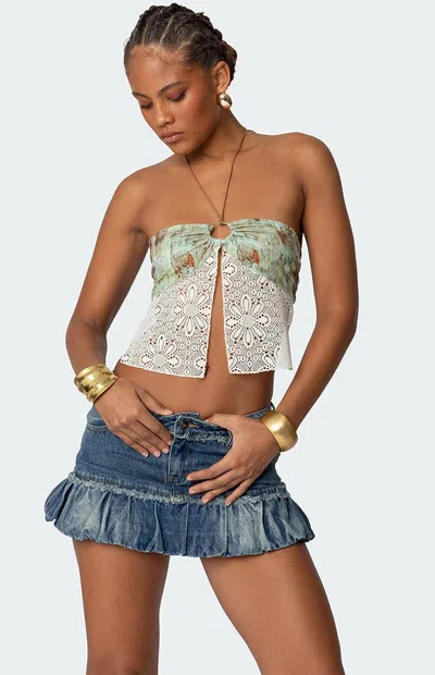 Edikted Kloe Backless Crochet Split Front Top In Green