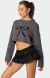 Edikted Bow Crewneck Crop Sweater In Gray