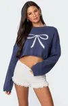 Edikted Bow Crop Sweater In Navy