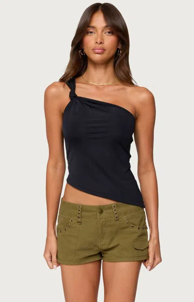 Edikted Knotted One Shoulder Asymmetric Top In Blue