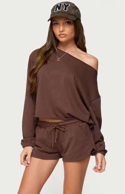 Edikted Kordelia One-shoulder Sweatshirt In Brown