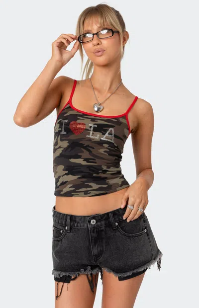 Edikted La Lover Rhinestone Camo Camisole In Green