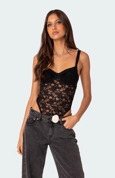 Edikted Women's Lace & Satin Cupped Bodysuit In Black