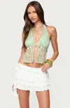 Edikted Split Front Open Back Mesh Halter Top In Green