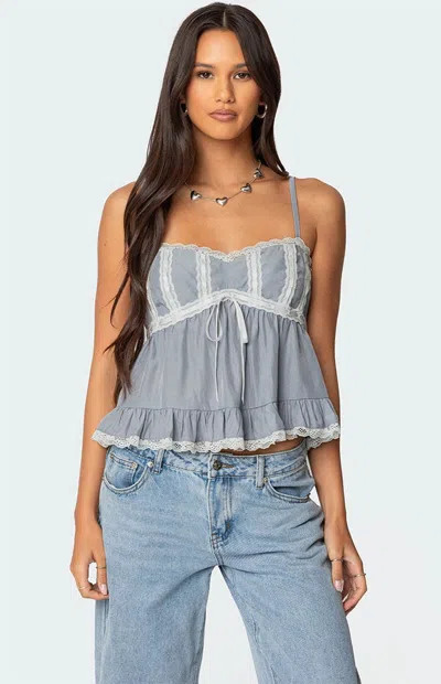 Edikted Lace Trim Babydoll Camisole In Gray