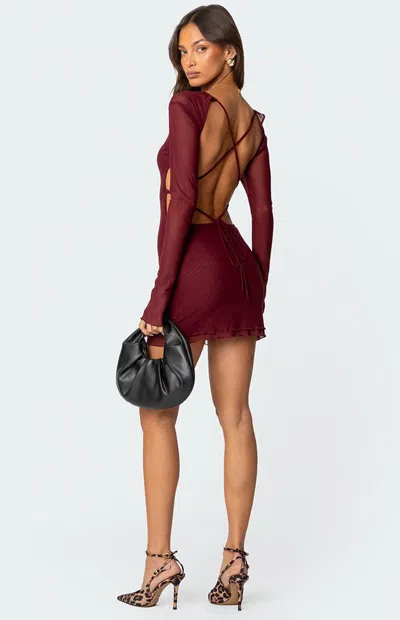 Edikted Women's Lace Up Mesh Mini Dress In Burgundy