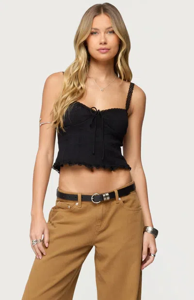 Edikted Lacey Sweetheart Neck Crop Stretch Cotton Tank In Black