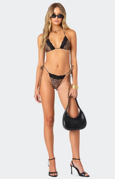 Edikted Women's Lacey Leopard String Bikini Bottom In Animal Print
