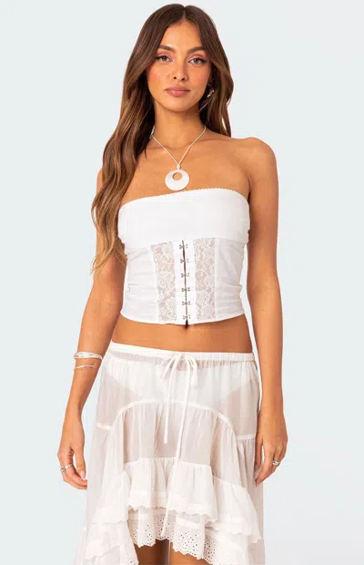 Edikted Women's Lacey Linen Look Corset In White