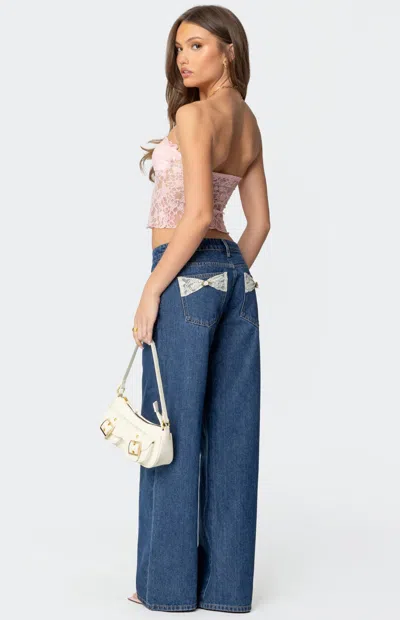 Edikted Women's Lacey Pocket Low Rise Jeans In Blue