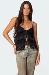 Edikted Lacy Split Front Ruffle Camisole In Black