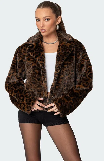 Edikted Lady Leopard Faux Fur Jacket In Animal Print
