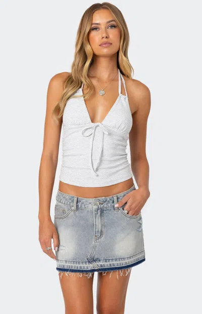 Edikted Lanai Stripe Crop Halter Top In Gray