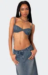 Edikted Lassy Tie Back Denim Bralette In Blue