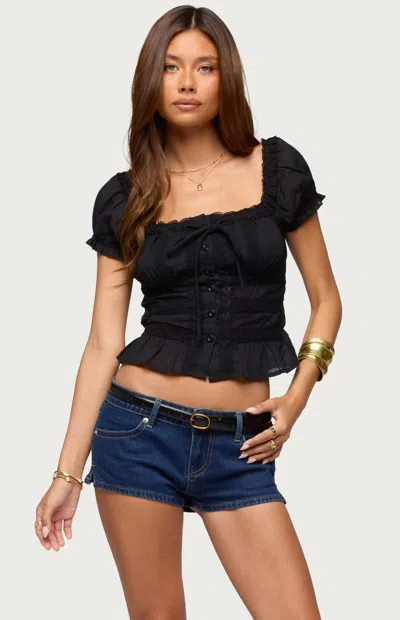 Edikted Women's Laurena Lacey Ruched Top In Black