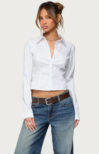 Edikted Laurna Crop Stretch Cotton Poplin Button-up Shirt In White