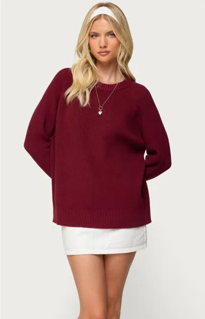 Edikted Lavonne Oversized Knit Raglan Sweater In Burgundy