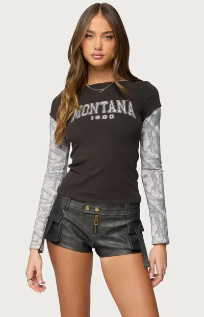 Edikted Montana Camo Layered Long Sleeve Graphic T-shirt In Multi