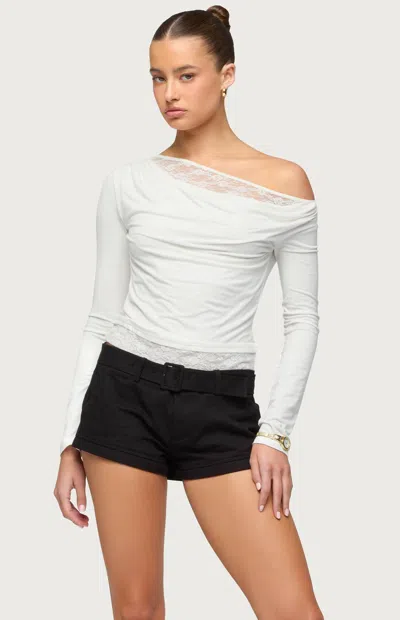 Edikted Lacey Layered One-shoulder Top In White