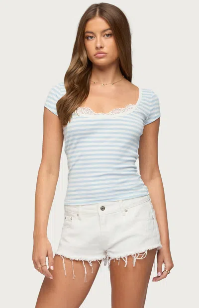 Edikted Women's Layered Lacey Striped T-shirt In Light Blue