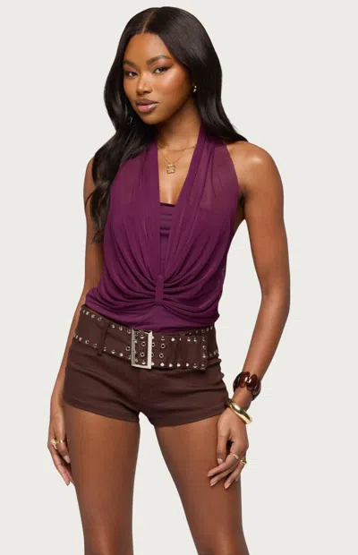 Edikted Layered Mesh Gathered Halter Top In Purple