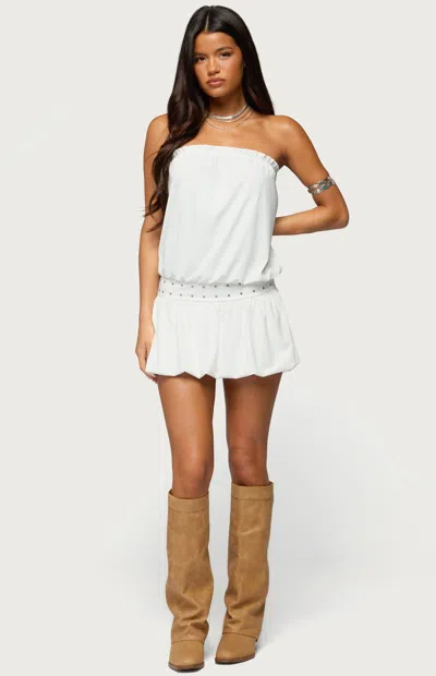 Edikted Layton Studded Strapless Bubble Hem Minidress In White