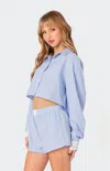Edikted Lea Stripe Crop Button-up Shirt In Blue